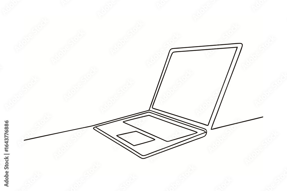 Poster minimalist single line drawing an open laptop computer a technology