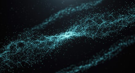Luminous Cyan Plexus Network Flowing Through Dark Digital Space