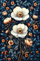 Artistic Blue Botanical Illustration Poster.