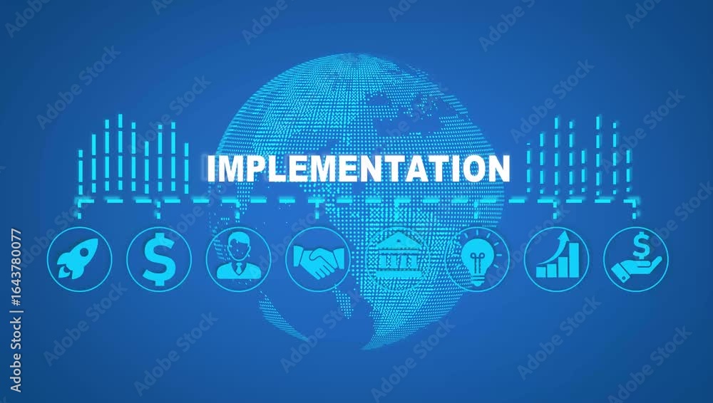 Poster implementation concept video icons set infographic background. ways to measure project success.