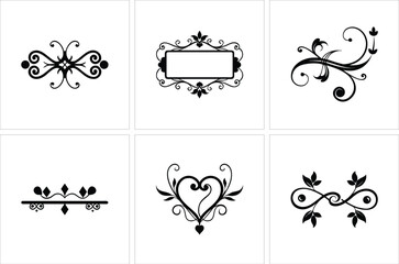 Six elegant, decorative floral ornaments offer classic beauty on a transparent background