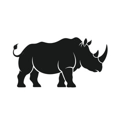 Fototapeta premium Black Rhino Vector Silhouette with Prominent Horns and a Curled Tail, A Strong and Bold Rhino Design in a Solid Black Silhouette