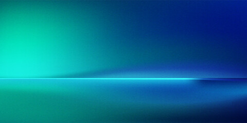 Blue-green gradient studio room, abstract background pattern, walls and floor reflect neon lights, dark tones and feel  speed of digital technology connected blue-green background. Future technology.