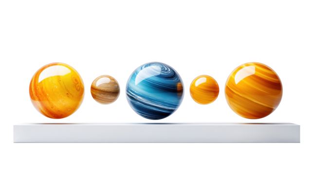 Colorful planets floating on transparent background - Powered by Adobe