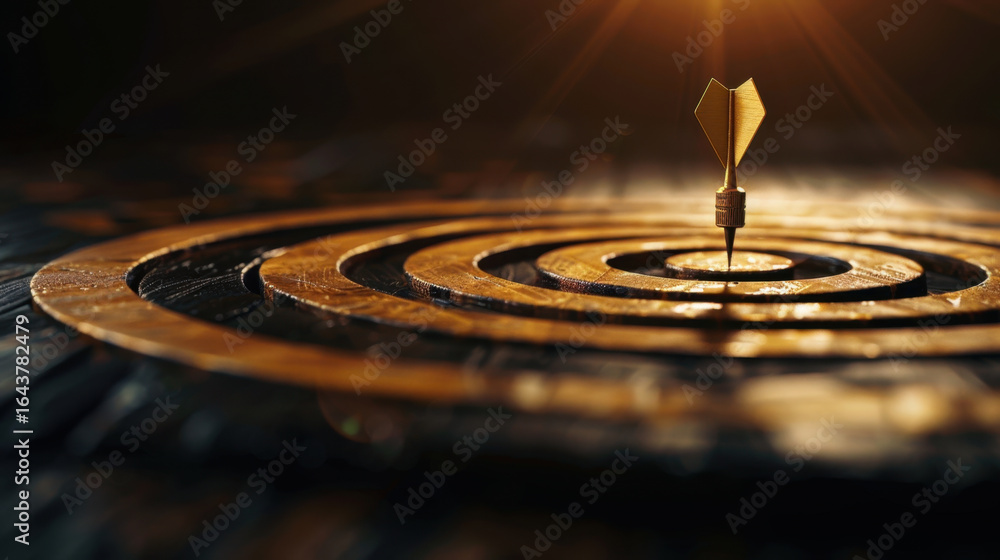 Poster achieving financial goals is represented by dart hitting center of target, symbolizing precision and