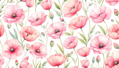 Delicate pink poppy floral pattern
