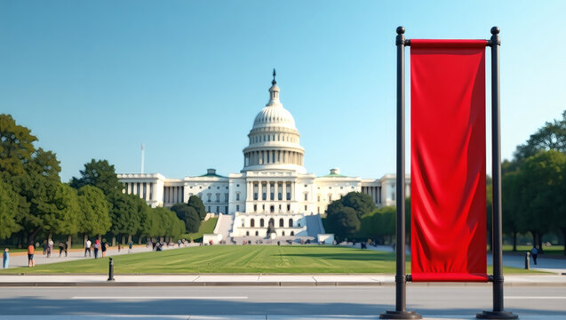Fototapeta Painted Red Banner in Front of The United States Capitol Building