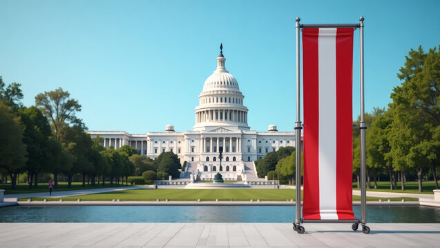Fototapeta Serene Daytime View of the US Capitol Building with a Banner Display