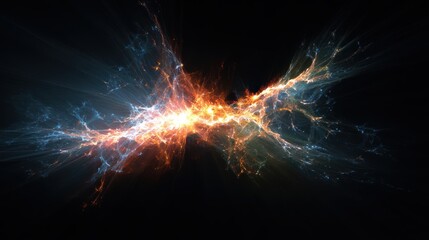 Spectacular orange and blue explosion on a dark background, stunning visual display of energy power