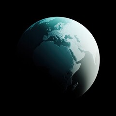 Fototapeta premium A stylized, teal-toned globe, continents subtly detailed against a black background