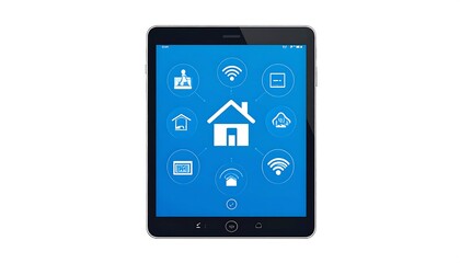 Digital tablet displaying smart home application icons.