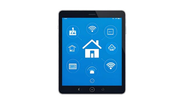 Digital tablet displaying smart home application icons.