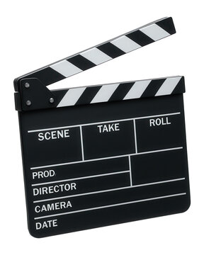 Professional film clapperboard with a black and white design.