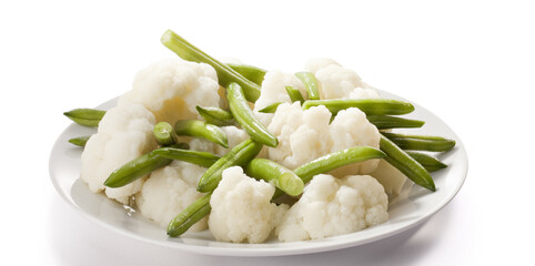 Blumenkohl und grünr Bohnen.
