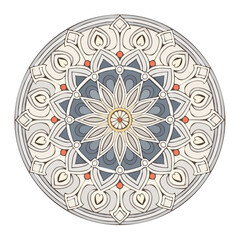 Circular ornate mandala design symmetric spiritual art elegant pattern coloring page vector floral decoration