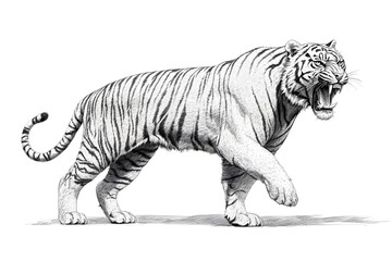 Fototapeta premium Pencil drawing of angry and fierce tiger from side view, white background