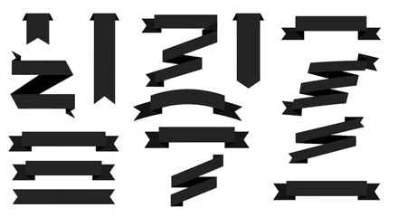 Black ribbon banners collection on transparent background &mdash; vector graphic element, clipart for luxury design projects svg