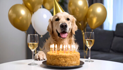 Dog celebrates birthday with cake and wine