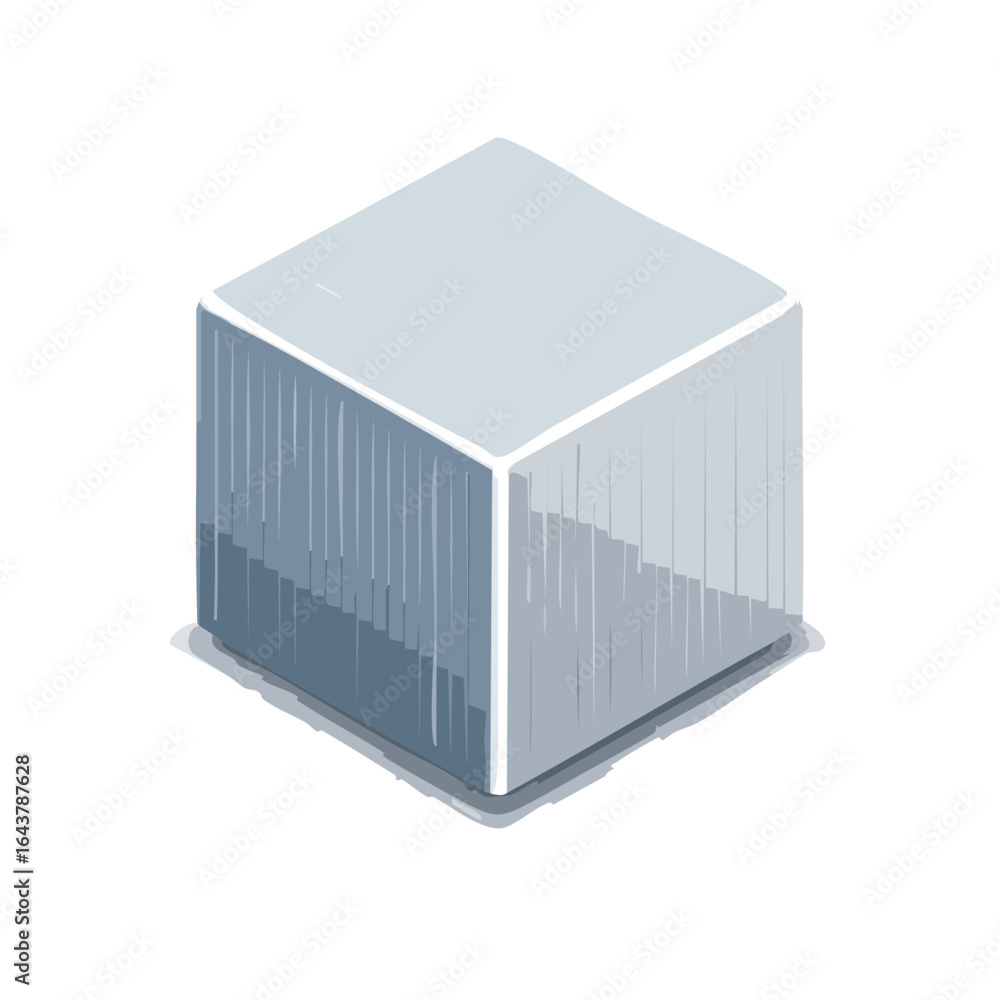 Poster hand-drawn sketch of a cube on black background, 3d geometric shape with shading and shadow, illustr