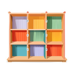 Colorful Shelving Unit with Nine Cubes, Isolated Cartoon Interior Design Element