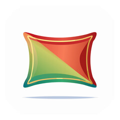 Obraz premium Decorative vector pillow with split color design of red and green, with trim in gold and turquoise.