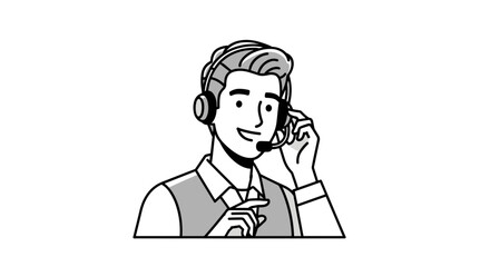 Friendly Male Customer Service Agent Smiling and Wearing a Headset Ready to Assist Clients Isolated on Transparent Background