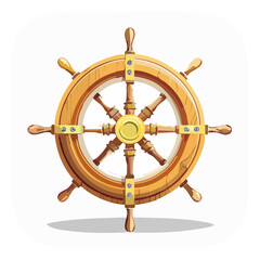 Illustration of a wooden ship steering wheel for navigation and sailing adventures
