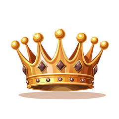 Cartoon Golden Crown with Diamonds and Jewels isolated on black background for royalty or fantasy concepts