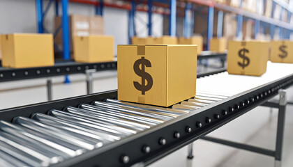 Dollar sign box on conveyor belt