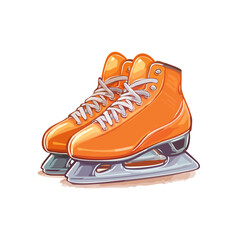 Pair of Orange Ice Skates with Laces Artistic Illustration Winter Sports Equipment Recreation Holiday Season Activity Illustration
