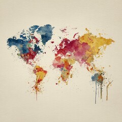 Obraz premium Watercolor world map with splatter effect