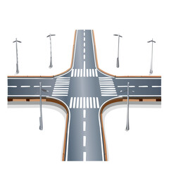 Four way road junction with crosswalks and streetlights urban design top view