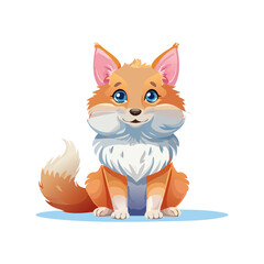 Fototapeta premium Cartoon fox character illustration Sitting red fox with blue eyes Vector graphic design for children book, educational cards, game asset