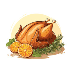 Festive Roasted Poultry Illustration with Citrus and Herbs for Holiday Celebrations