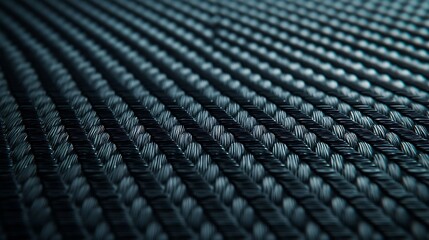 Naklejka premium A close-up view of woven fibers, showcasing a textured pattern in shades of black and gray, emphasizing depth and detail.