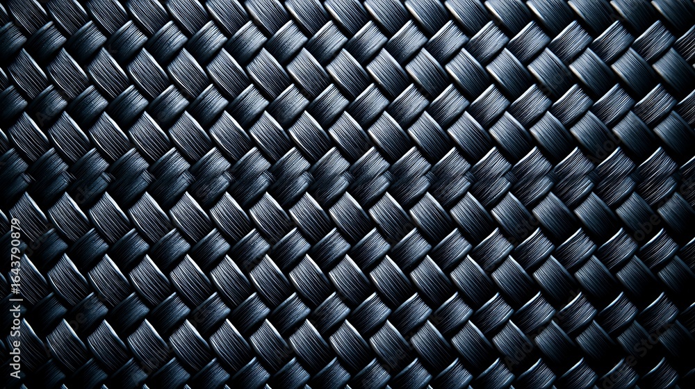 Poster a close-up view of a woven texture featuring dark materials, showcasing intricate patterns and a glo