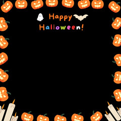 Happy Halloween Pumpkin Border with Candles and Black Background