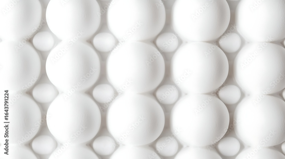 Poster a close-up view of a textured surface featuring a pattern of spherical shapes in white, creating a m