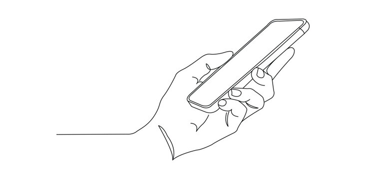 hand,phone,continuous flat line art drawing continuous single line vector illustration of human hand holding smartphone device