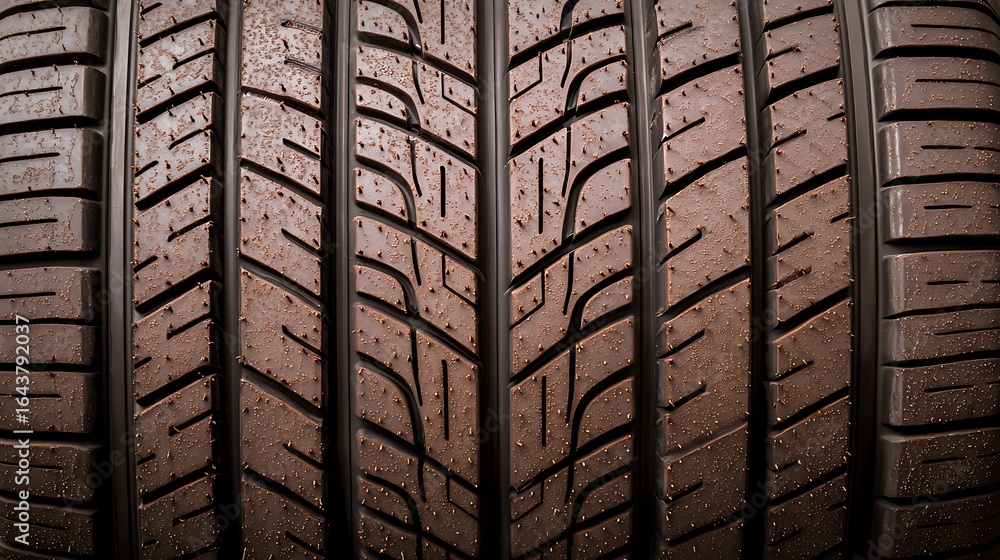 Poster close-up view of a tire tread showcasing detailed grooves and patterns, highlighting its design and 