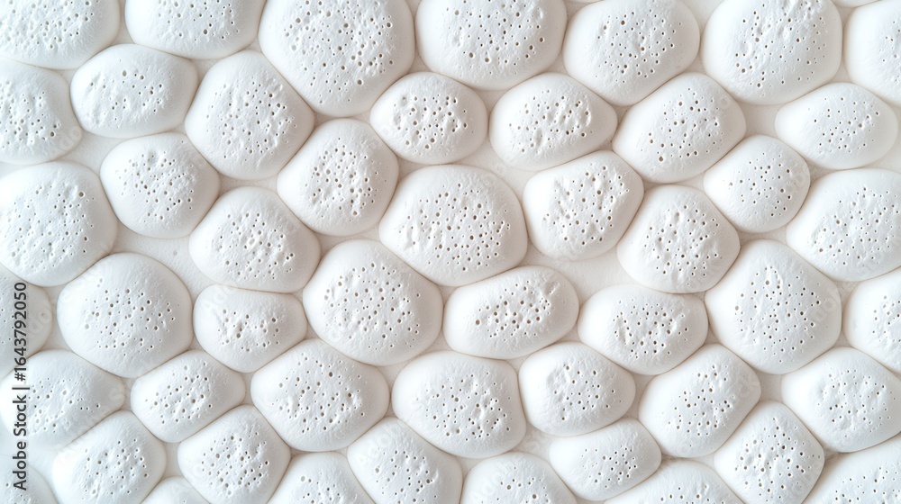 Poster a close-up of textured white stones, featuring various shapes and sizes with visible pores, creating
