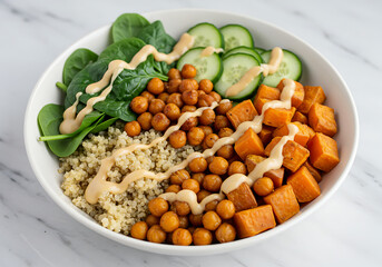 Fototapeta premium Delicious and Healthy Quinoa Bowl with Roasted Chickpeas and Sweet Potatoes