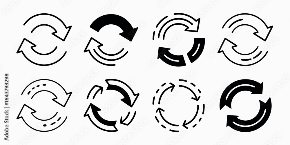 Aufkleber collection of circular arrow icons illustrating processes like recycling reloading and iteration