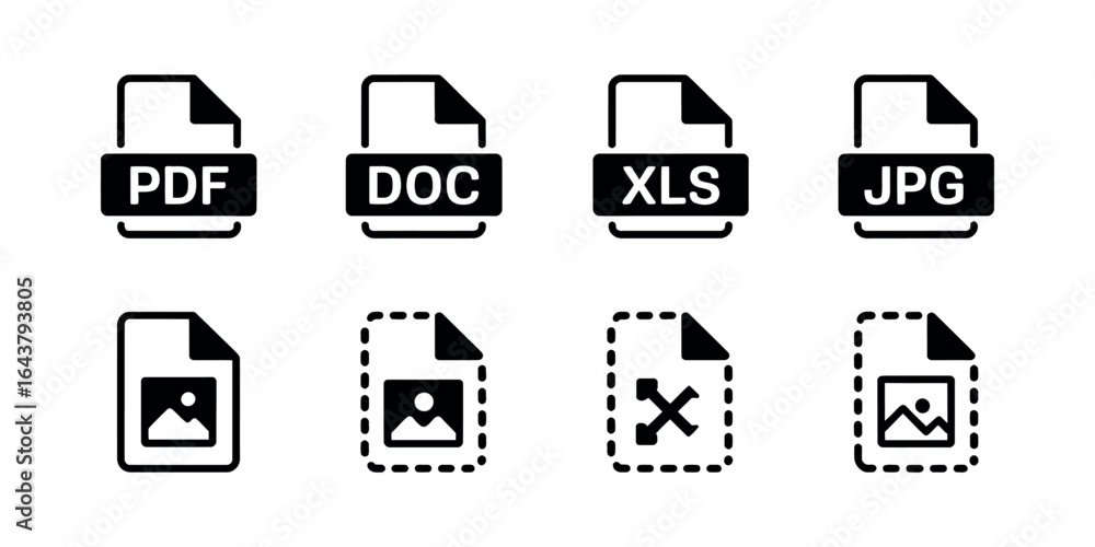 Aufkleber file type format icons for document image and spreadsheet presentation media