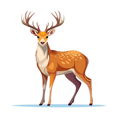 Illustrated deer standing in alert pose with large antlers and spotted fur pattern