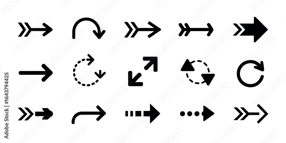 Poster set of black arrows pointing in different directions graphic design elements