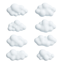 Set of white 3d clouds illustration isolated on transparent background. png