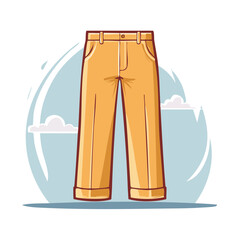 Cartoon style pants illustration khaki trousers with sky and cloud backdrop fashion apparel clothing graphic design