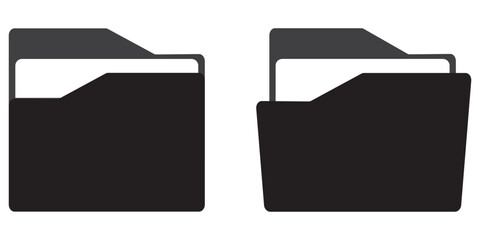 File folder icon. Set of file folder icon. Minimalistic computer file folder with paper document inside icon set. 