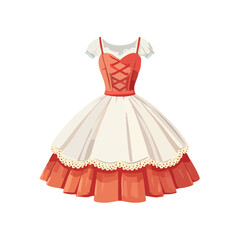 Cartoon woman's dress with lace bodice and white apron, frilly, fairytale-style